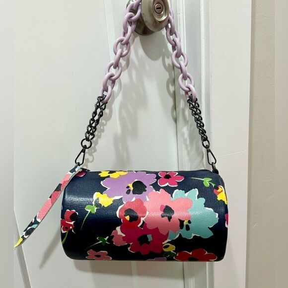 Handmade Genuine Cowhide Floral Print Barrel Bag/Crossbody with 2 Strap Styles - Picture 1 of 15
